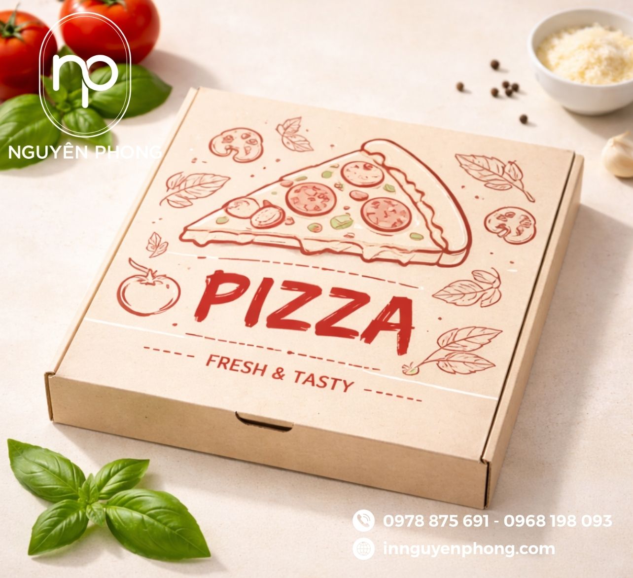 Mẫu in hộp bánh pizza sáng tạo 